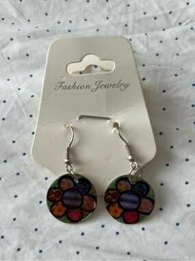 Fashion Jewelry Colorful Floral Disc Drop Earrings